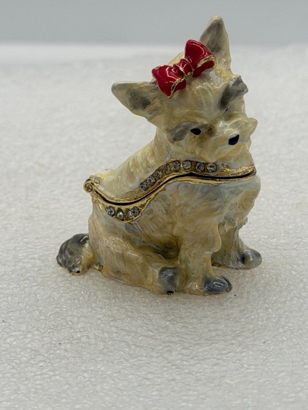 Enameled Metal Trinket Box Westie Terrier Dog in Red Bow